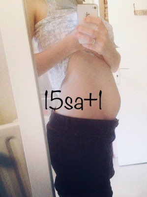 Voilà mon ventre photo prise aujourd’hui à 15sa+1 soit 3mois plein